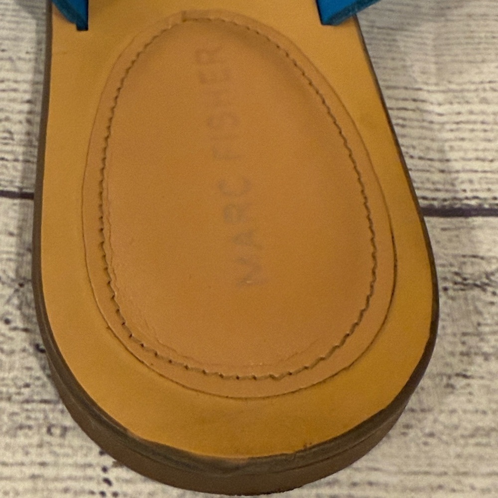Marc Fisher Blue Studded Slide Sandals Size 8.5 Statement Stud Flats - Picture 13 of 14